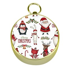 Christmas Characters Pattern, Xmas Backgrounds Gold Compasses