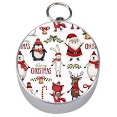 Christmas Characters Pattern, Xmas Backgrounds Silver Compasses