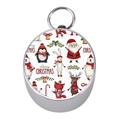 Christmas Characters Pattern, Xmas Backgrounds Mini Silver Compasses