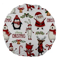 Christmas Characters Pattern, Xmas Backgrounds Large 18  Premium Flano Round Cushions