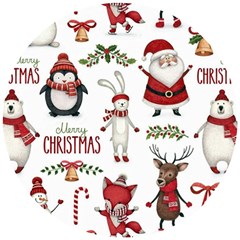 Christmas Characters Pattern, Xmas Backgrounds Wooden Puzzle Round