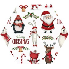 Christmas Characters Pattern, Xmas Backgrounds Wooden Puzzle Hexagon by kyorashop23