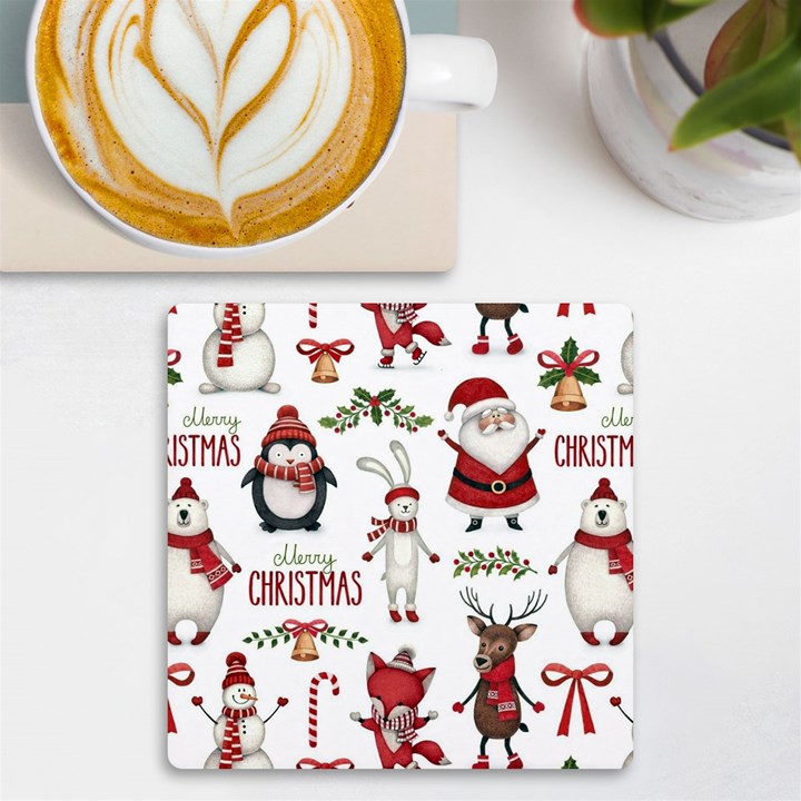 Christmas Characters Pattern, Xmas Backgrounds UV Print Square Tile Coaster 