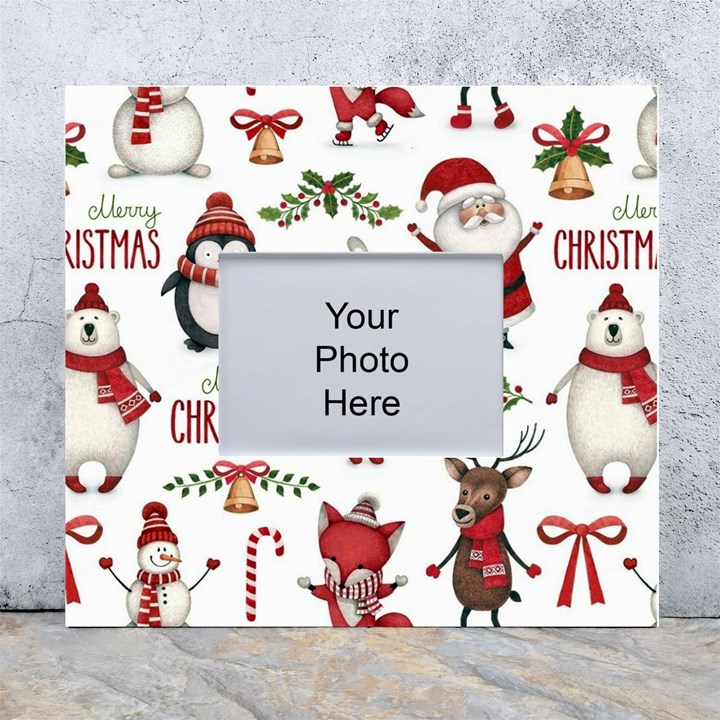 Christmas Characters Pattern, Xmas Backgrounds White Wall Photo Frame 5  x 7 