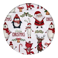 Christmas Characters Pattern, Xmas Backgrounds Round Glass Fridge Magnet (4 pack)