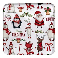 Christmas Characters Pattern, Xmas Backgrounds Square Glass Fridge Magnet (4 pack)