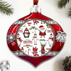 Christmas Characters Pattern, Xmas Backgrounds Metal Snowflake And Bell Red Ornament