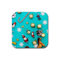 Christmas Decorations Blue Xmas Background Rubber Coaster (square) by kyorashop23