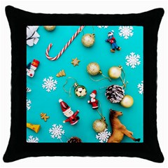 Christmas Decorations Blue Xmas Background Throw Pillow Case (black) by kyorashop23