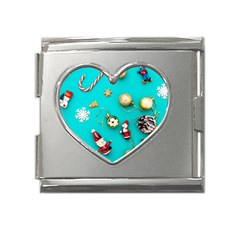 Christmas Decorations Blue Xmas Background Mega Link Heart Italian Charm (18mm) by kyorashop23