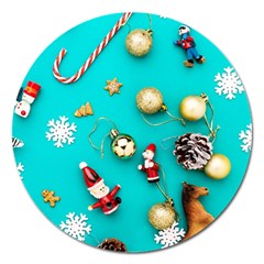 Christmas Decorations Blue Xmas Background Magnet 5  (round) by kyorashop23