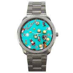 Christmas Decorations Blue Xmas Background Sport Metal Watch by kyorashop23