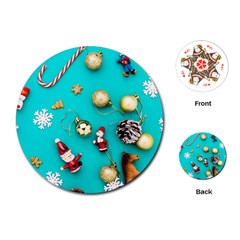 Christmas Decorations Blue Xmas Background Playing Cards Single Design (round)