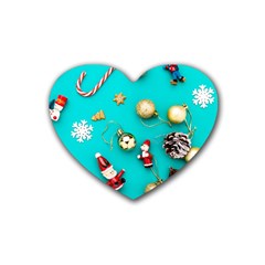 Christmas Decorations Blue Xmas Background Rubber Coaster (heart) by kyorashop23