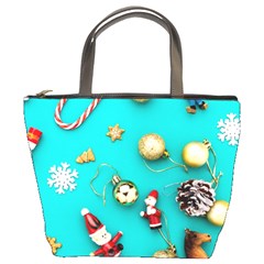 Christmas Decorations Blue Xmas Background Bucket Bag by kyorashop23