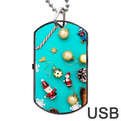 Christmas Decorations Blue Xmas Background Dog Tag Usb Flash (two Sides) by kyorashop23