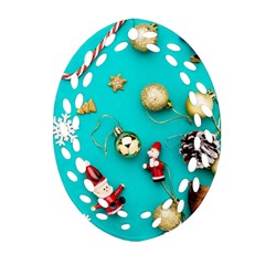 Christmas Decorations Blue Xmas Background Ornament (oval Filigree)