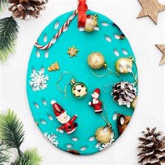 Christmas Decorations Blue Xmas Background Oval Filigree Ornament (two Sides)