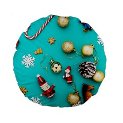 Christmas Decorations Blue Xmas Background Standard 15  Premium Round Cushions by kyorashop23