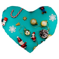 Christmas Decorations Blue Xmas Background Large 19  Premium Heart Shape Cushions by kyorashop23