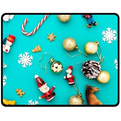 Christmas Decorations Blue Xmas Background Two Sides Fleece Blanket (medium) by kyorashop23