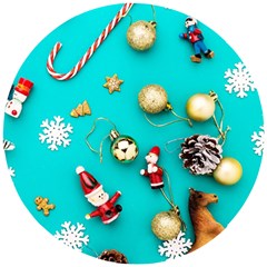 Christmas Decorations Blue Xmas Background Wooden Puzzle Round by kyorashop23