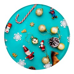 Christmas Decorations Blue Xmas Background Round Glass Fridge Magnet (4 Pack) by kyorashop23