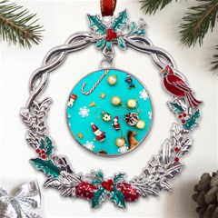 Christmas Decorations Blue Xmas Background Metal X mas Wreath Holly Leaf Ornament by kyorashop23