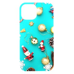 Christmas Decorations Blue Xmas Background Iphone 15 Black Uv Print Pc Hardshell Case by kyorashop23