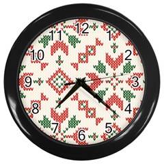 Christmas Texture, New Year, Red-green Christmas Ornament Texture Wall Clock (black) by kyorashop23