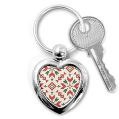 Christmas Texture, New Year, Red-green Christmas Ornament Texture Key Chain (heart) by kyorashop23