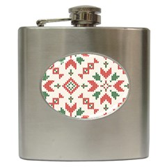 Christmas Texture, New Year, Red-green Christmas Ornament Texture Hip Flask (6 Oz) by kyorashop23