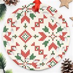 Christmas Texture, New Year, Red-green Christmas Ornament Texture Round Filigree Ornament (Two Sides) Front