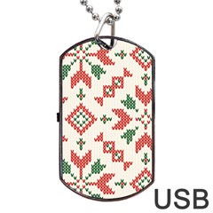 Christmas Texture, New Year, Red-green Christmas Ornament Texture Dog Tag Usb Flash (one Side) by kyorashop23