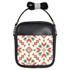 Christmas Texture, New Year, Red-green Christmas Ornament Texture Girls Sling Bag by kyorashop23