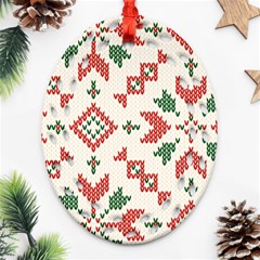 Christmas Texture, New Year, Red-green Christmas Ornament Texture Oval Filigree Ornament (two Sides)