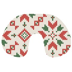 Christmas Texture, New Year, Red-green Christmas Ornament Texture Travel Neck Pillow by kyorashop23