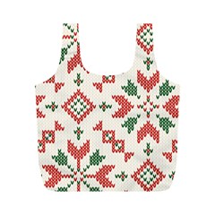 Christmas Texture, New Year, Red-green Christmas Ornament Texture Full Print Recycle Bag (m) by kyorashop23