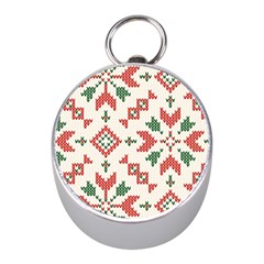 Christmas Texture, New Year, Red-green Christmas Ornament Texture Mini Silver Compasses by kyorashop23