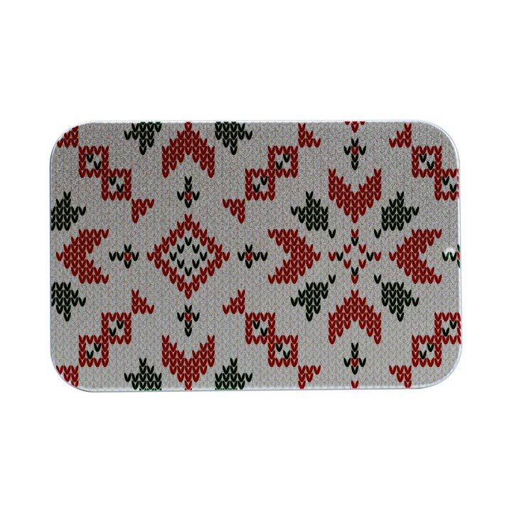 Christmas Texture, New Year, Red-green Christmas Ornament Texture Open Lid Metal Box (Silver)  