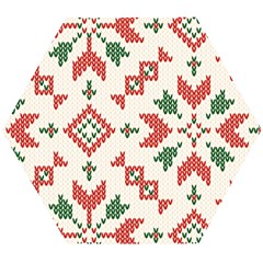 Christmas Texture, New Year, Red-green Christmas Ornament Texture Wooden Puzzle Hexagon by kyorashop23