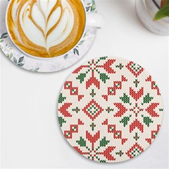 Christmas Texture, New Year, Red-green Christmas Ornament Texture Uv Print Round Tile Coaster by kyorashop23