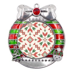 Christmas Texture, New Year, Red-green Christmas Ornament Texture Metal X mas Ribbon With Red Crystal Round Ornament by kyorashop23