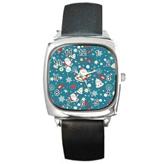 Christmas, Decorative, Desenho, Pattern Square Metal Watch by kyorashop23