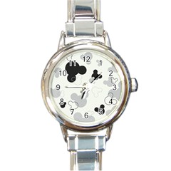 Mickey Mouse, Black, Classic, Cute, Disne Round Italian Charm Watch