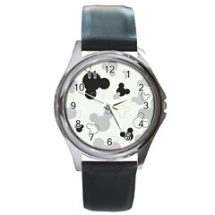 Mickey Mouse, Black, Classic, Cute, Disne Round Metal Watch