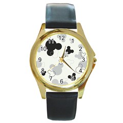 Mickey Mouse, Black, Classic, Cute, Disne Round Gold Metal Watch