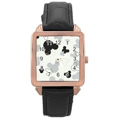 Mickey Mouse, Black, Classic, Cute, Disne Rose Gold Leather Watch 