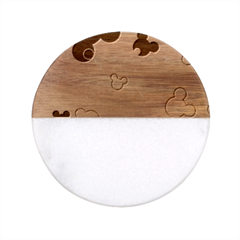 Mickey Mouse, Black, Classic, Cute, Disne Classic Marble Wood Coaster (Round) 