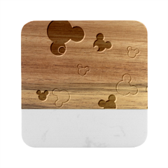 Mickey Mouse, Black, Classic, Cute, Disne Marble Wood Coaster (Square)